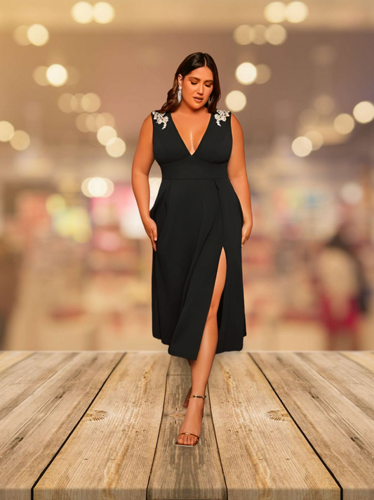 Plus Size Sequin Applique Midi Dress