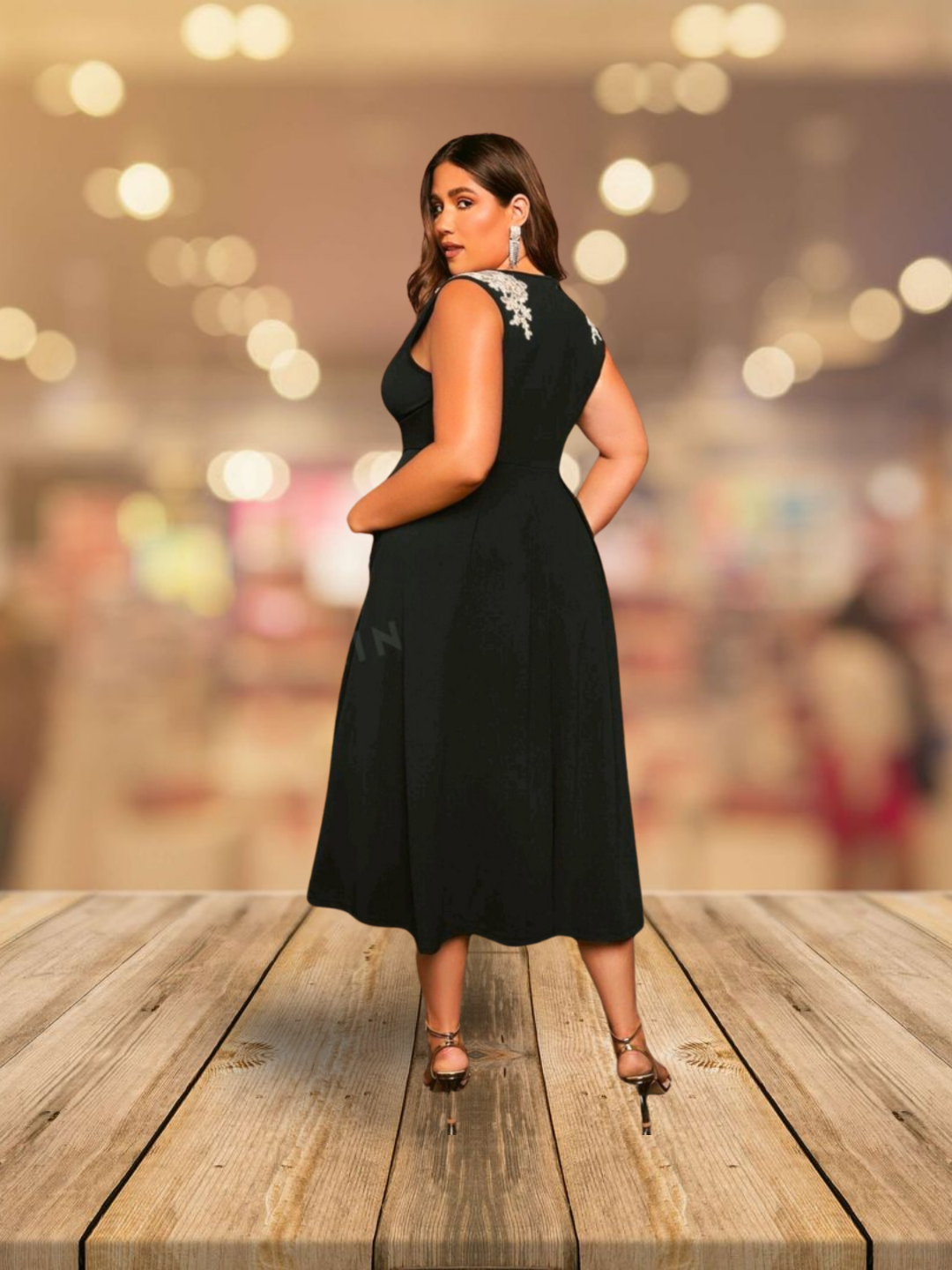 Plus Size Sequin Applique Midi Dress