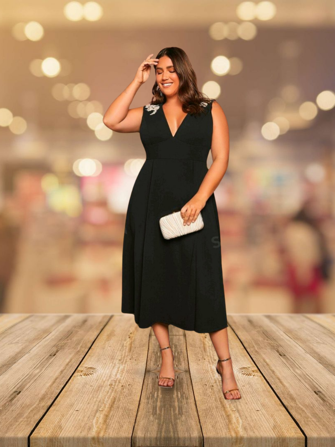 Plus Size Sequin Applique Midi Dress