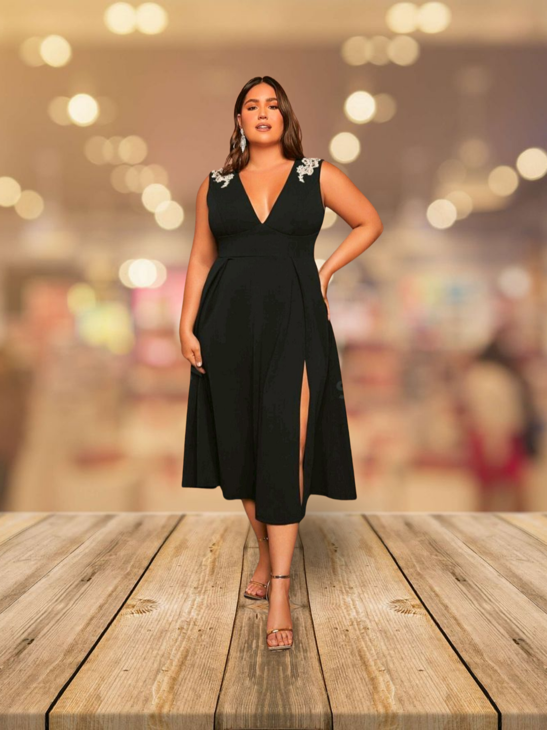 Plus Size Sequin Applique Midi Dress