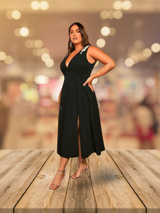 Plus Size Sequin Applique Midi Dress