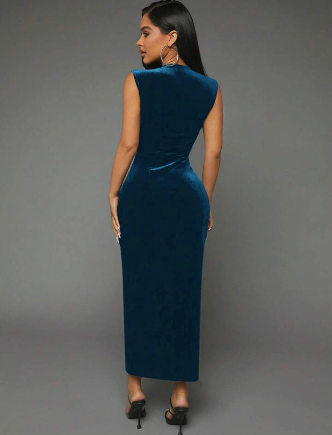 Teal Rhinestone Slit Bodycon Dress