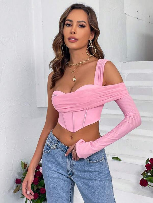 NEW* Baby Pink One Shoulder Asymmetric Hem Crop Top