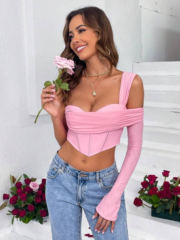 NEW* Baby Pink One Shoulder Asymmetric Hem Crop Top