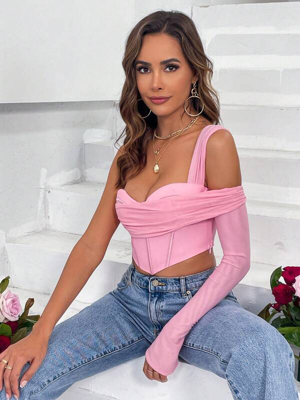 NEW* Baby Pink One Shoulder Asymmetric Hem Crop Top