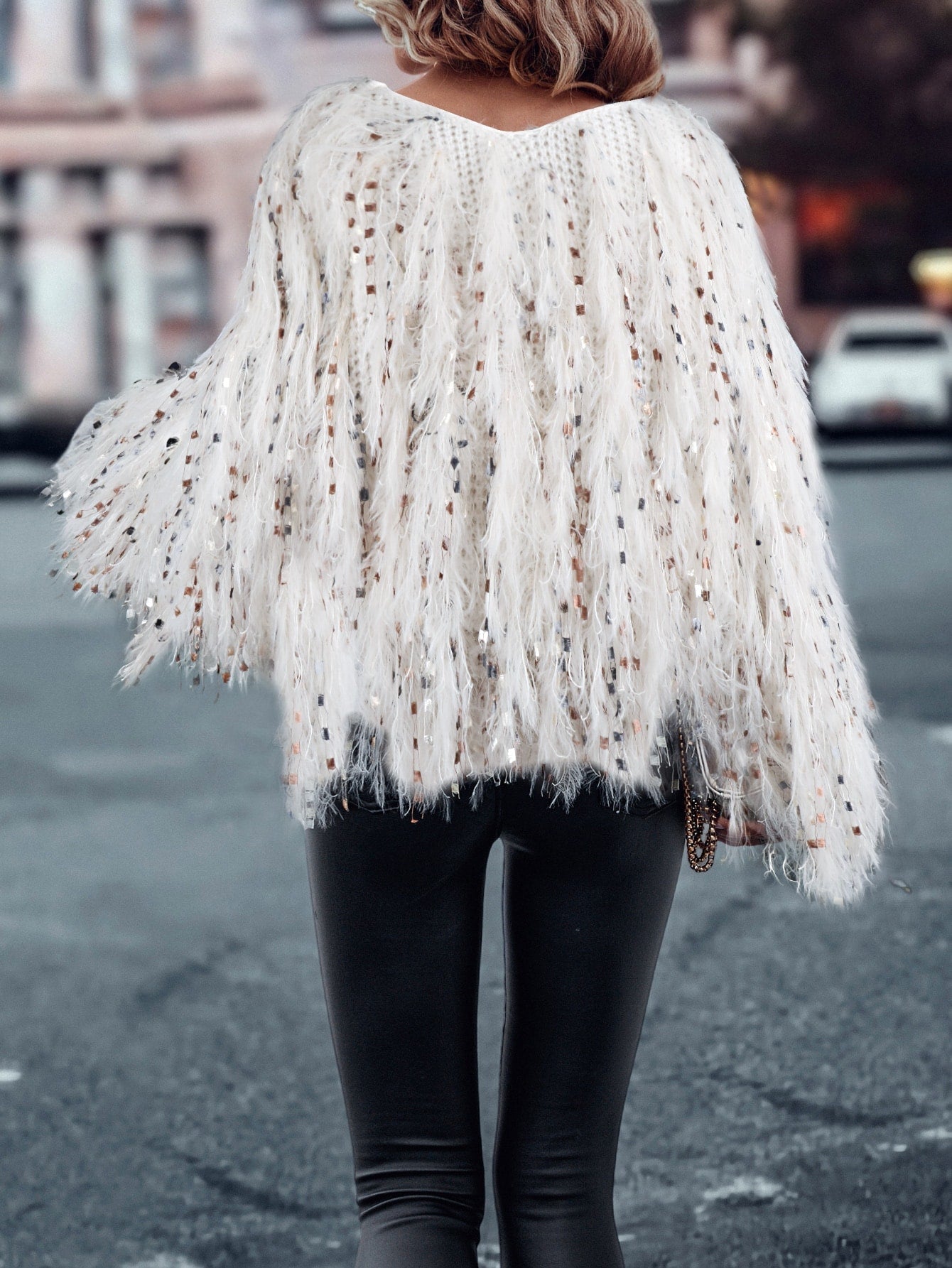 Beige Space Dye Fuzzy Trim Batwing Sweater
