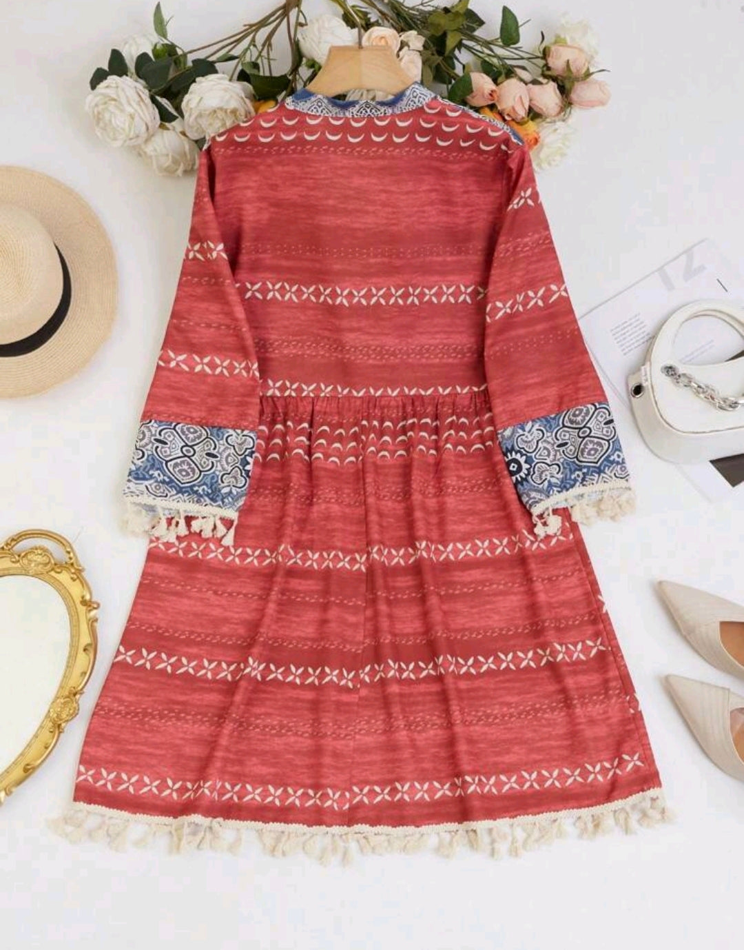 Boho Tassel Floral Print Patchwork Dress