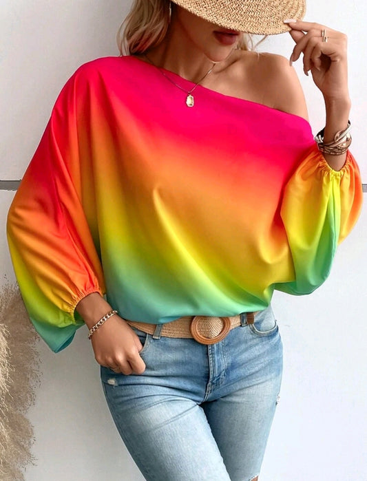 Layla Asymmetric Neck Multicolour Blouse