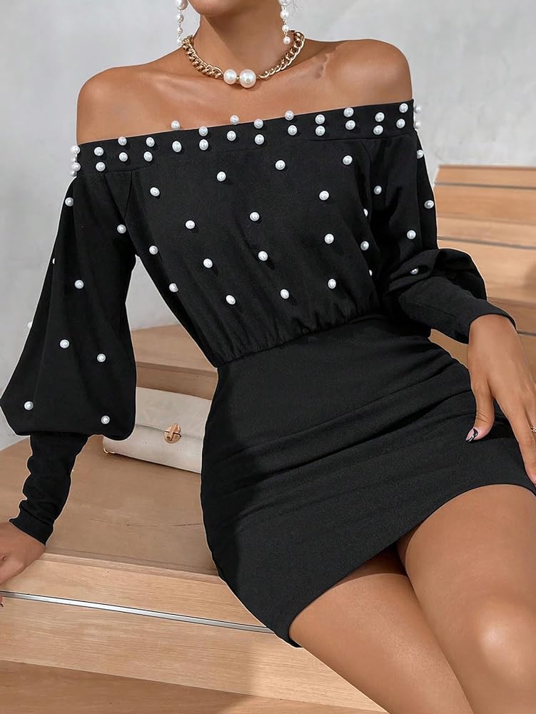 Pearl Beaded Off Shoulder Long Dress