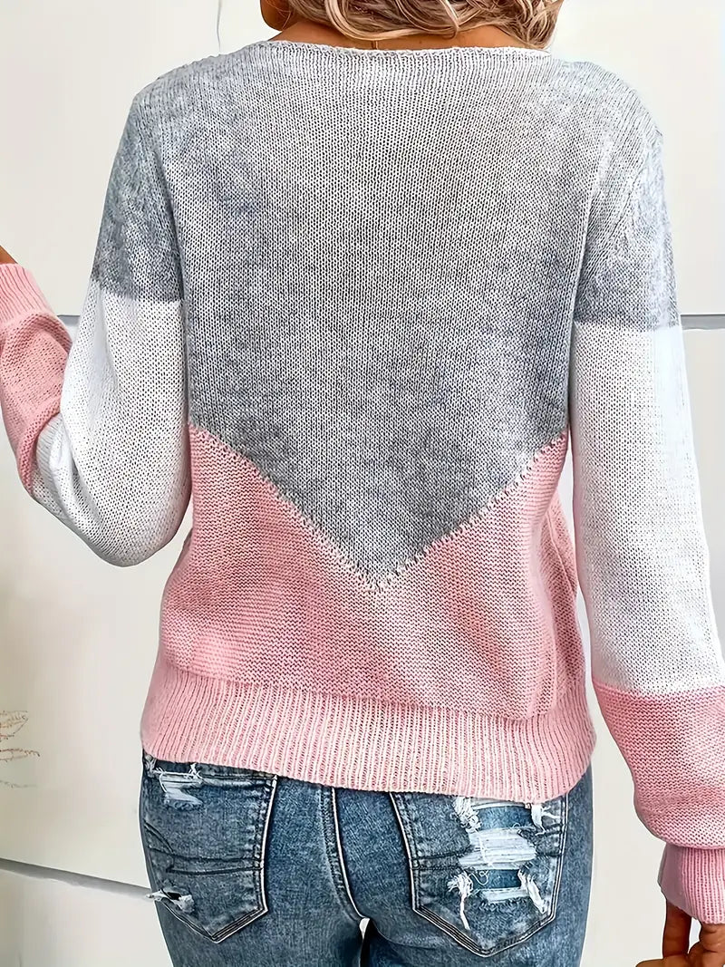 Pink Colourblock Boatneck Sweater