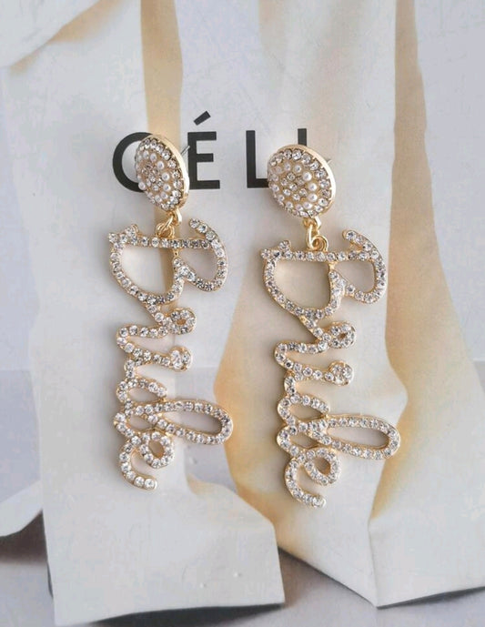Pearl Letter Decor Bride Drop Earrings