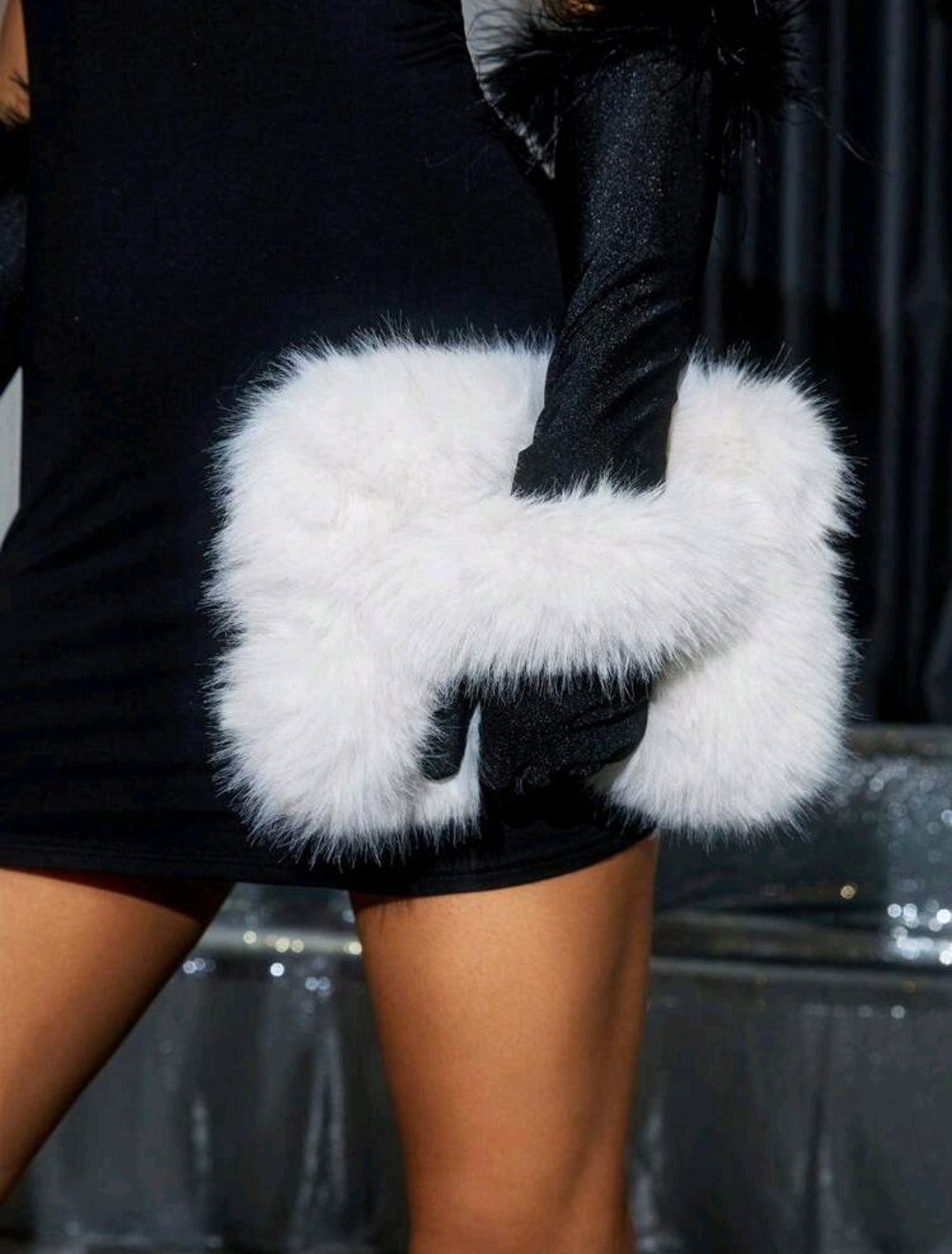 White Fuzzy Envelope Clutch Bag