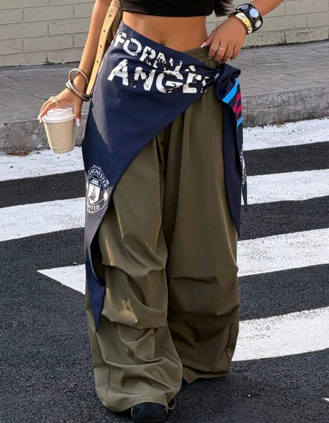 Retro American Style Scarf Tie Loose Fit Wide Leg Pants