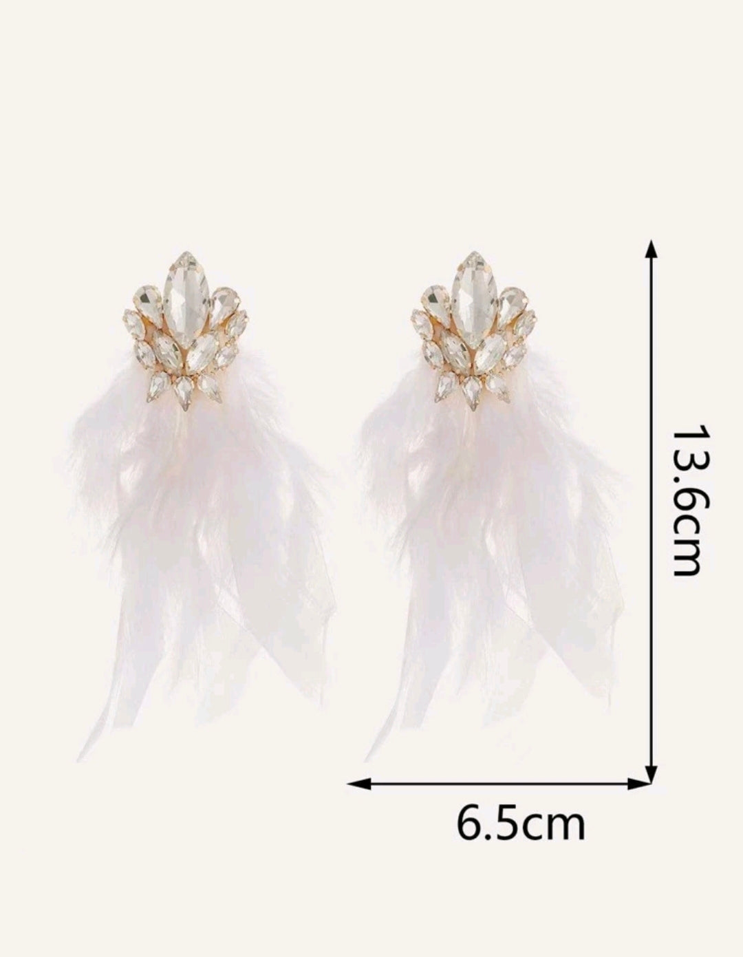 White Feather and Rhinestone Lux Earrings