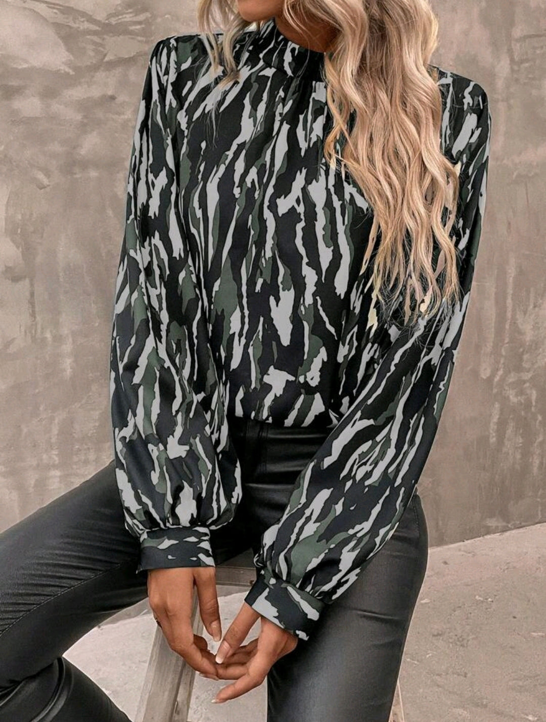 Zebra Print Puff Sleeve Shirt