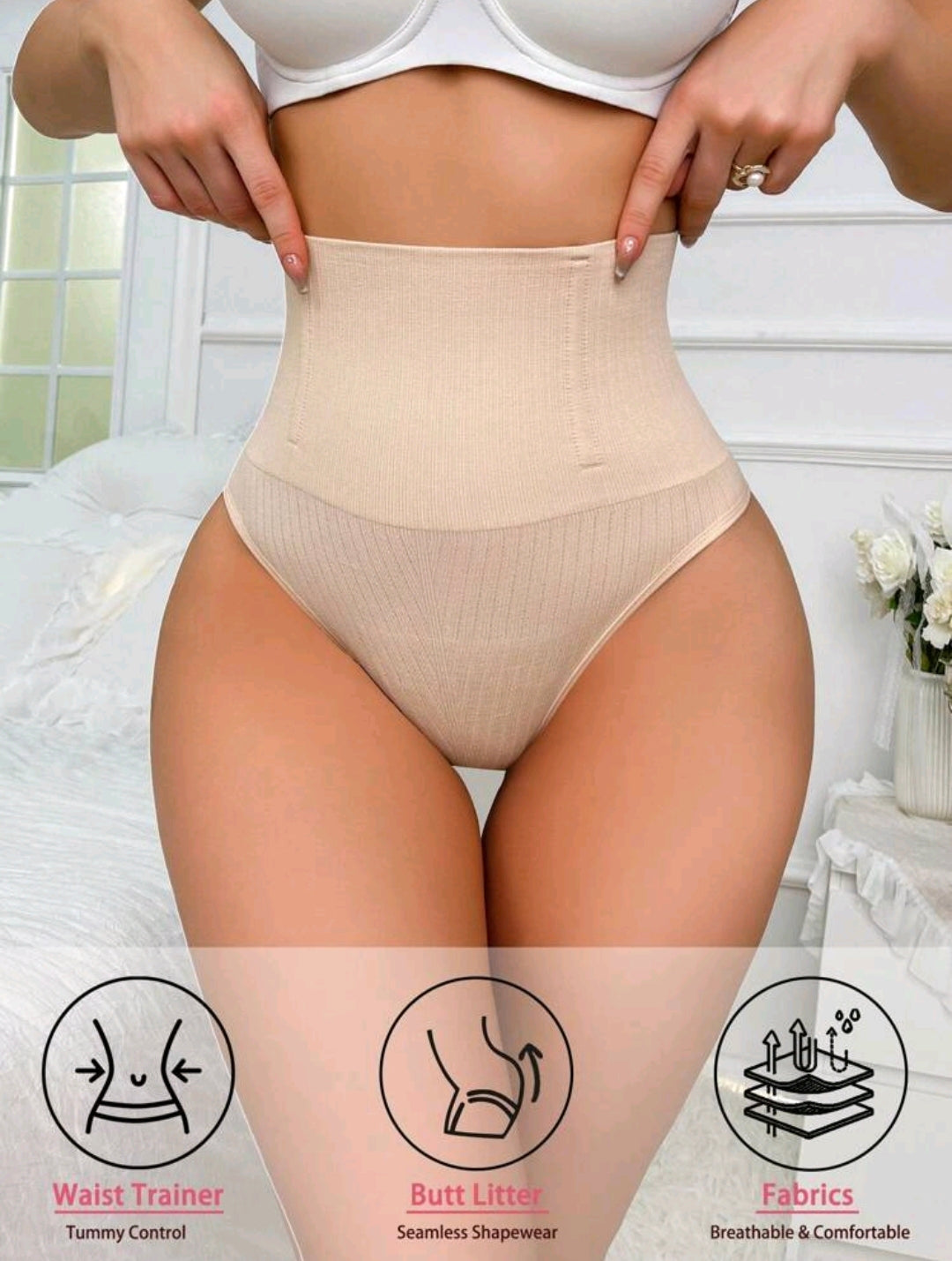 Beige High Waist G-string Shapewear Bottom