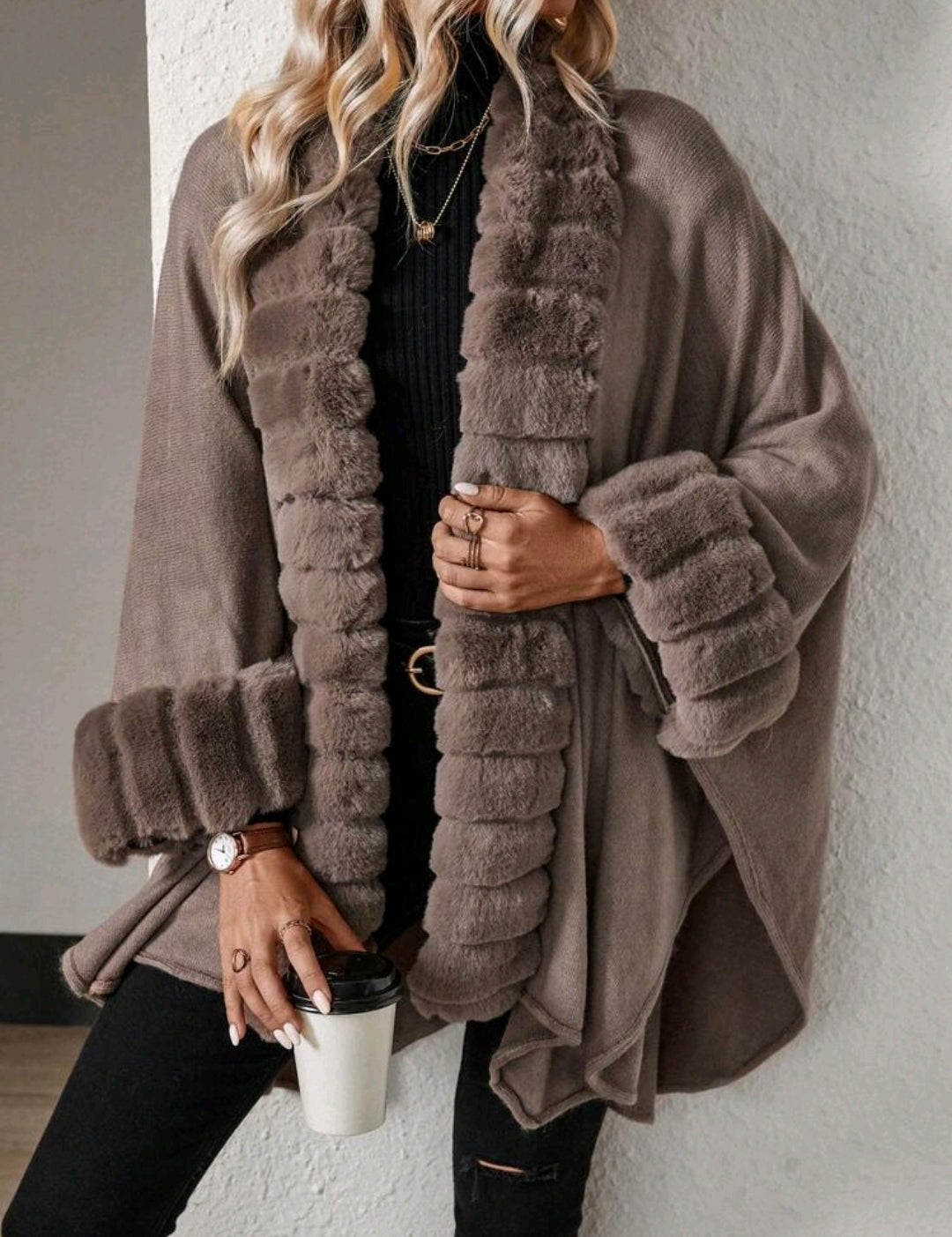 Fur trim cardigan hotsell