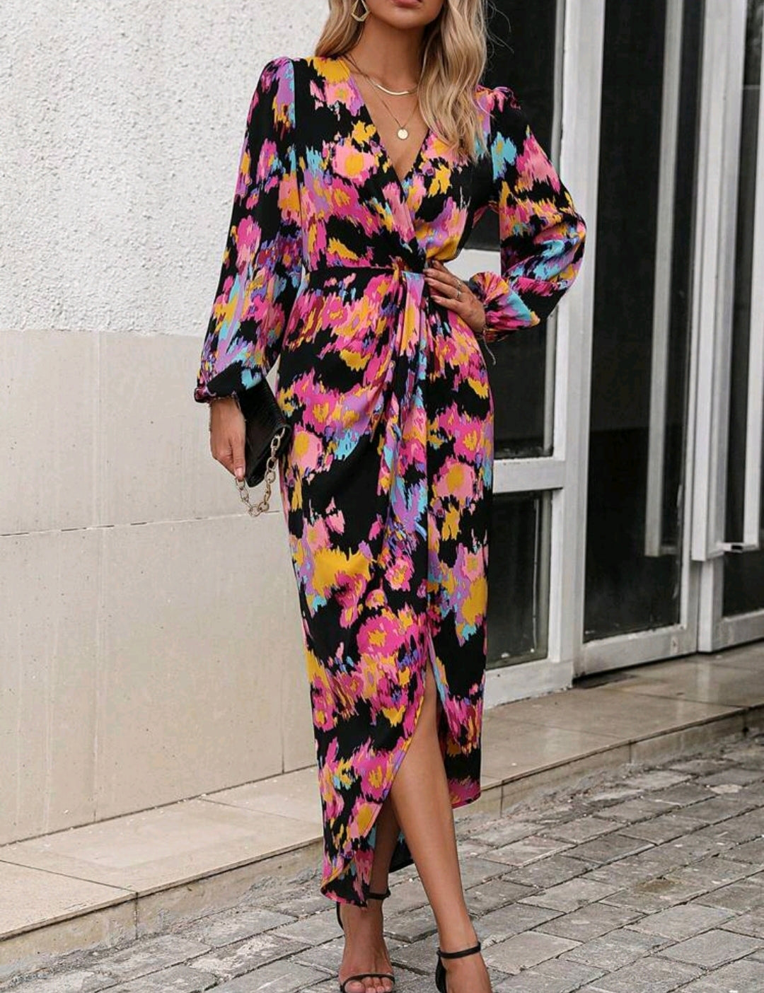 Multicolour Lantern Sleeve Dress