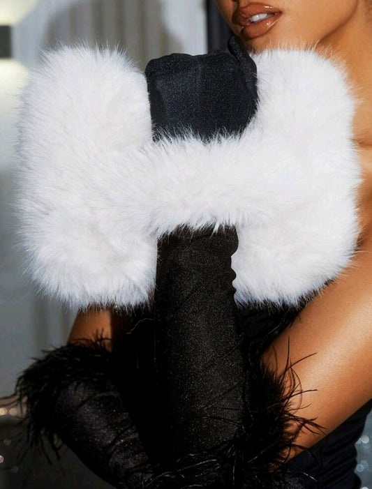 White Fuzzy Envelope Clutch Bag