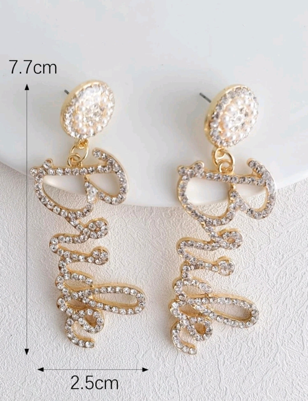 Pearl Letter Decor Bride Drop Earrings