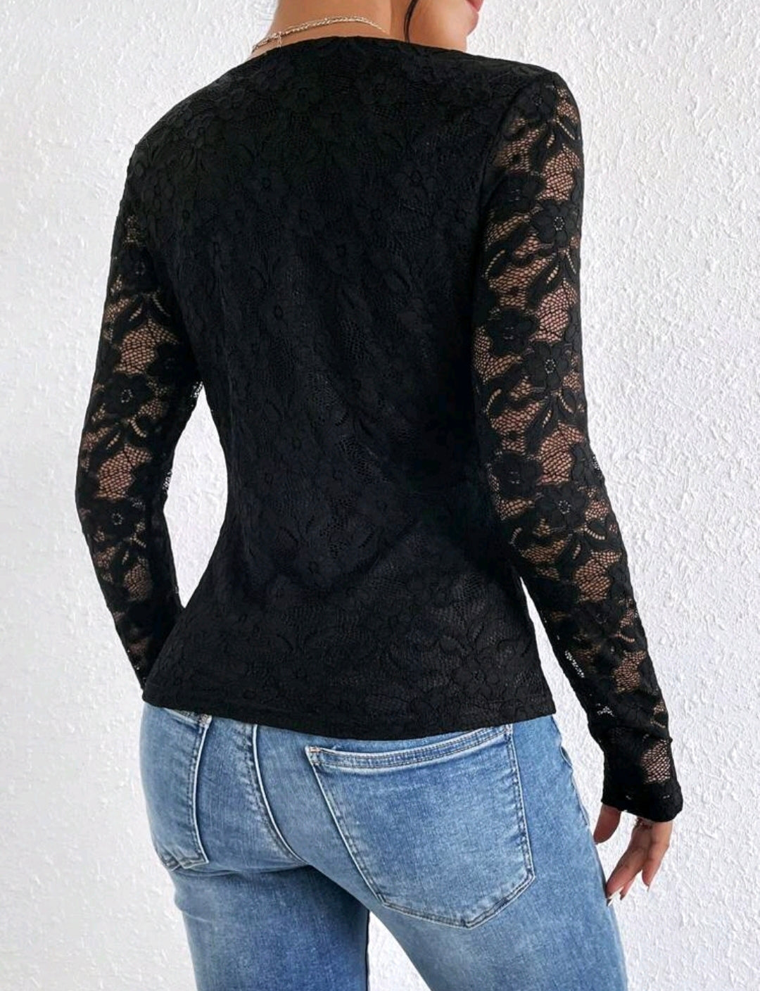 Black Lace Sweetheart Neckline Top