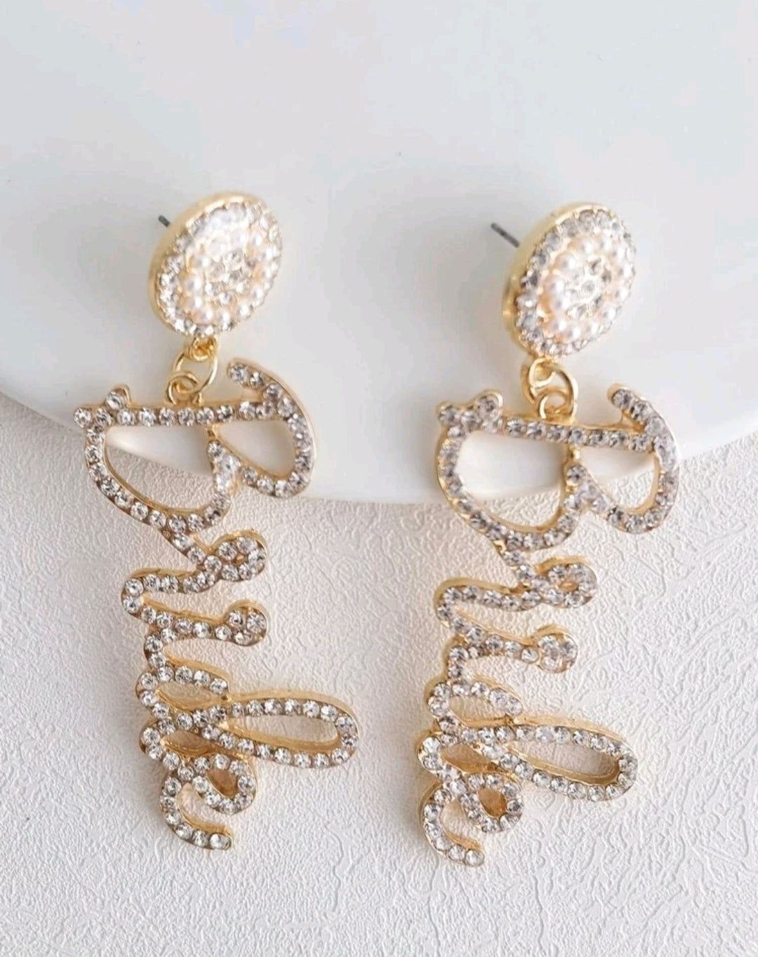 Pearl Letter Decor Bride Drop Earrings