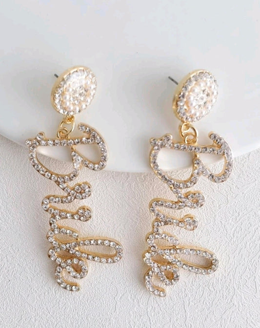 Pearl Letter Decor Bride Drop Earrings
