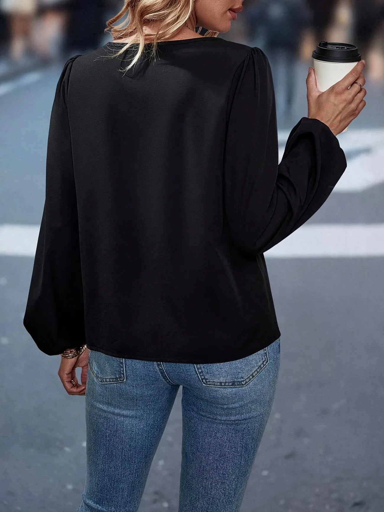 V Neck Glitter Trim Blouse