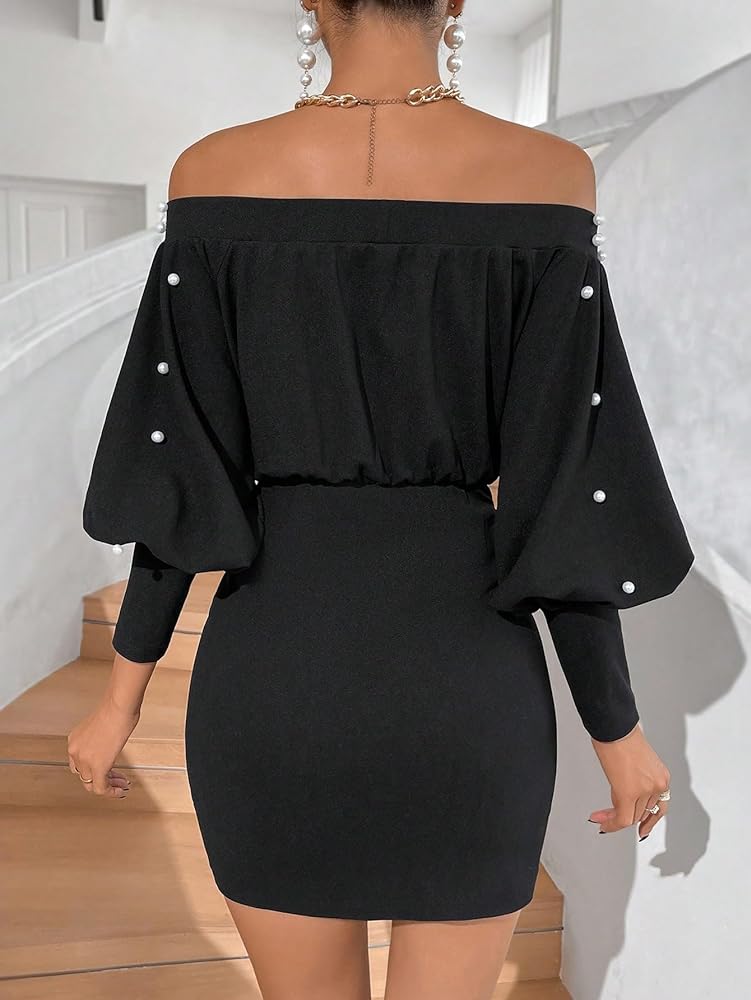 Pearl Beaded Off Shoulder Long Dress