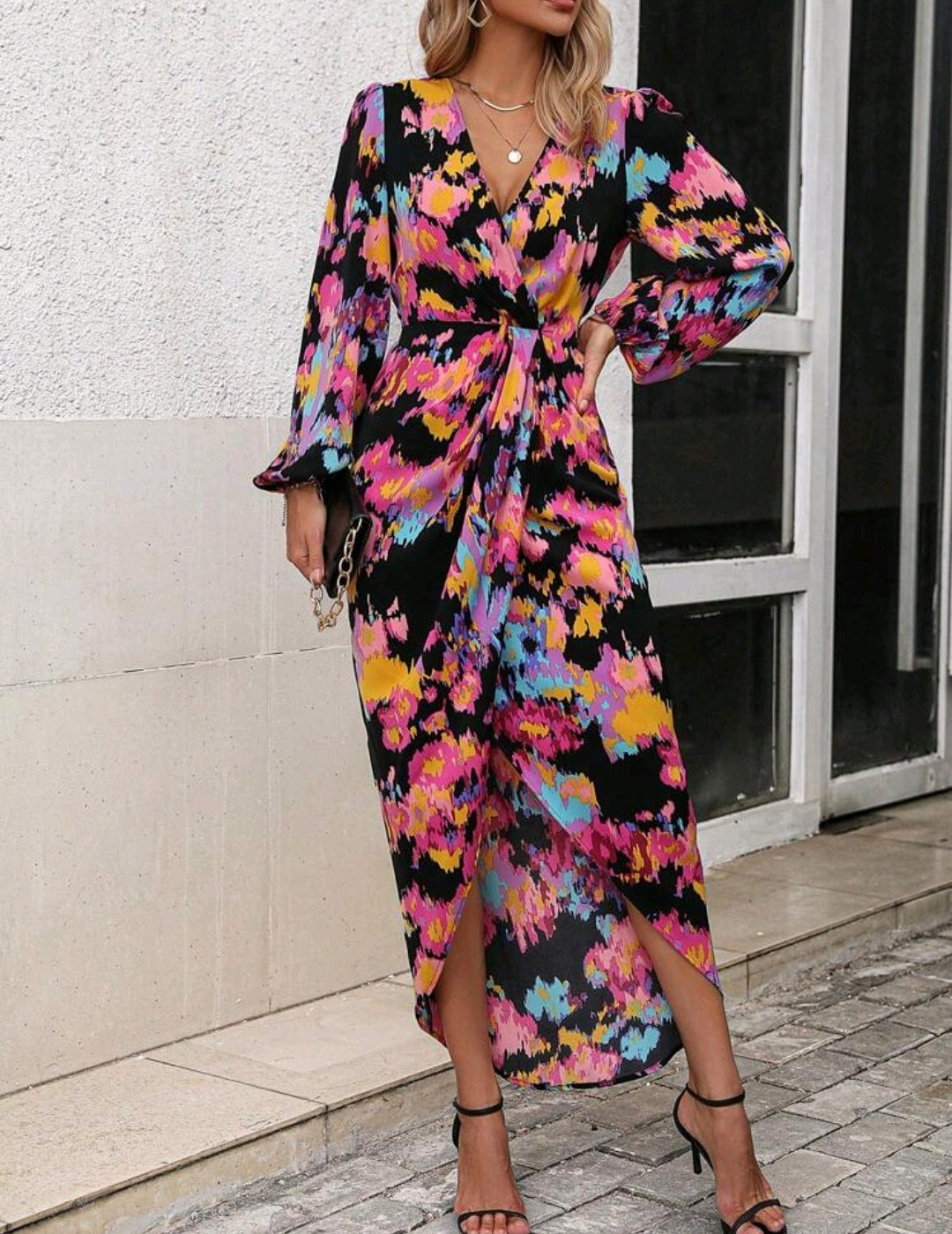 Multicolour Lantern Sleeve Dress