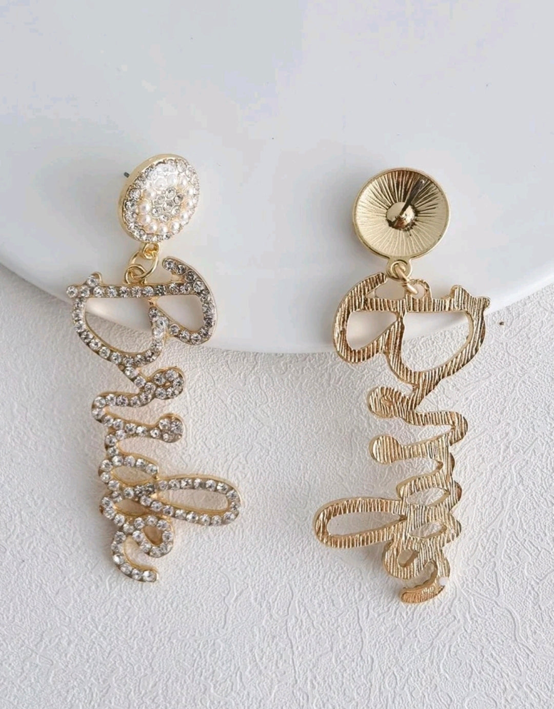 Pearl Letter Decor Bride Drop Earrings