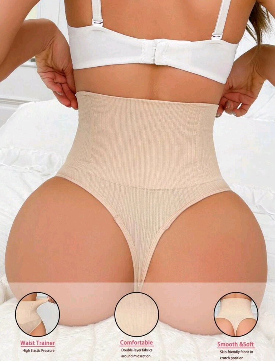 Beige High Waist G-string Shapewear Bottom