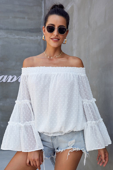White Swiss Dot Off The Shoulder Top