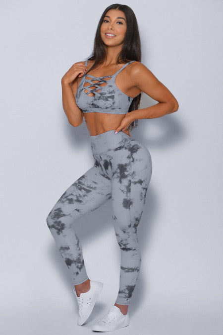 Gray Tie-dye Crisscross Sports and Leggings Set
