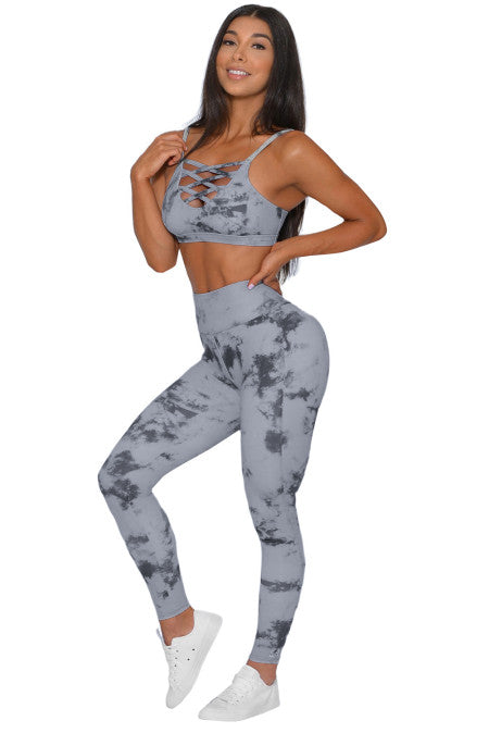 Gray Tie-dye Crisscross Sports and Leggings Set
