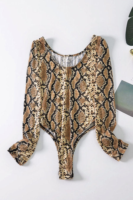 Snake Print Long Sleeves Bodysuit