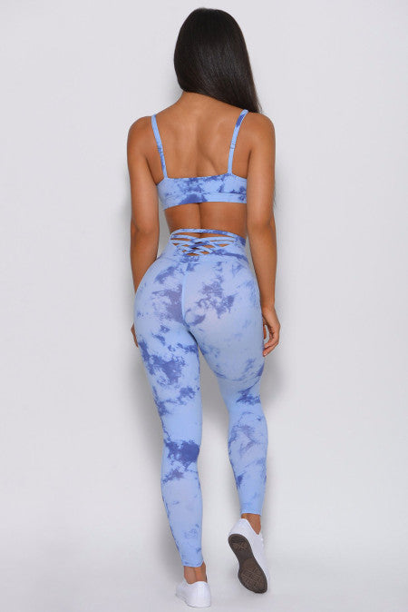 Blue Tie-dye Crisscross Sports and Leggings Set