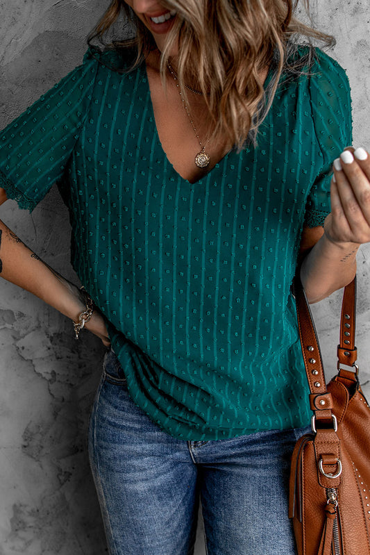 Swiss Dot Lace V Neck Shirt