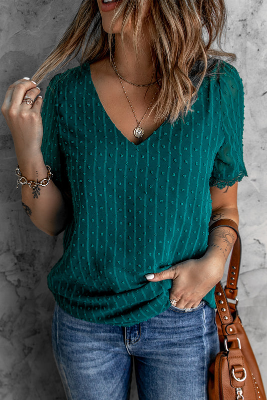 Swiss Dot Lace V Neck Shirt