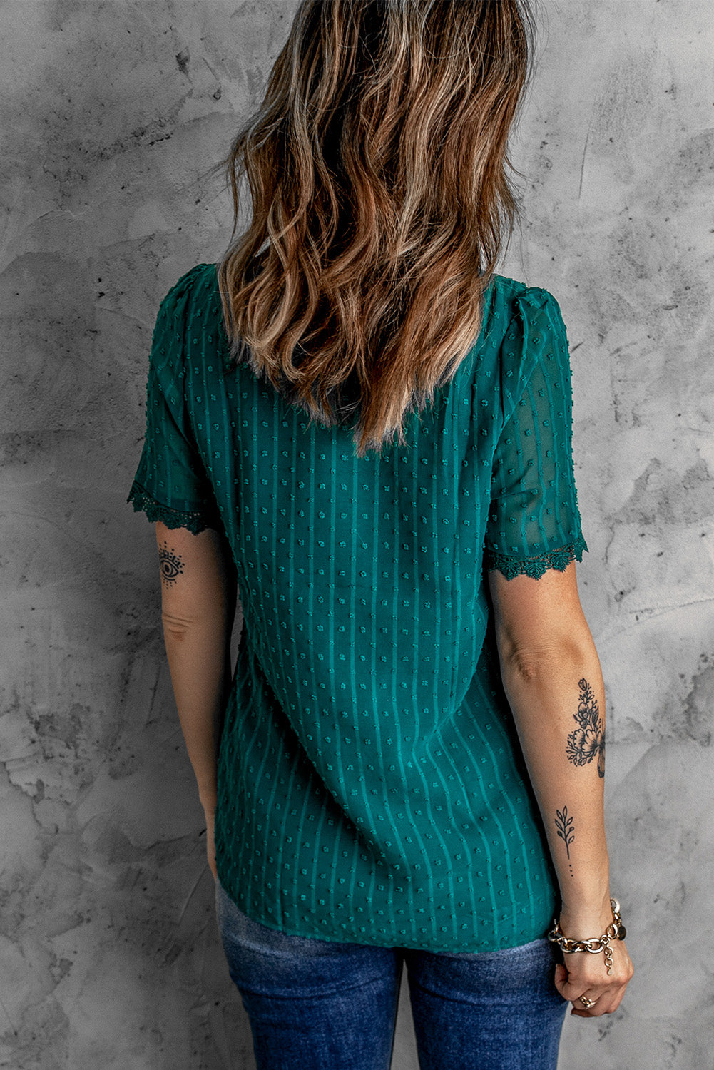 Swiss Dot Lace V Neck Shirt
