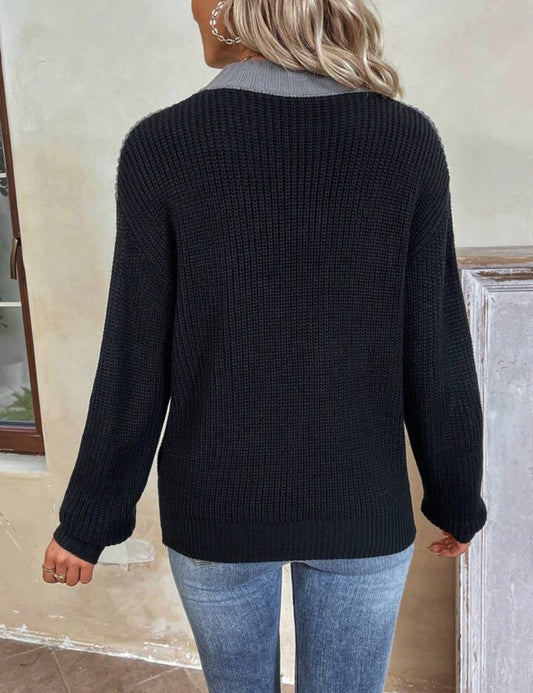 Two Tone Pearl Beaded Drop Shoulder Sweater