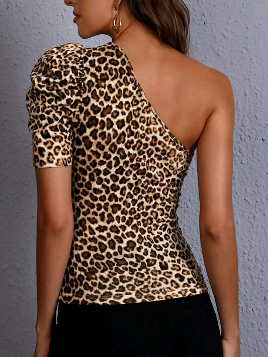 Leopard Print Cut Out One Shoulder