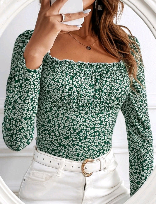 Tiny Daisy Floral Square Neck Top