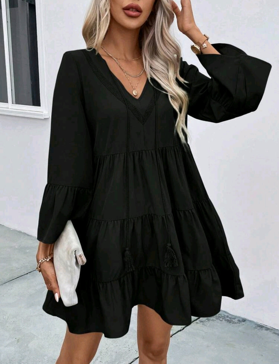 Yezwe Black Floral Print Belted Maxi Dress | Long Sleeve Party Modest Wear