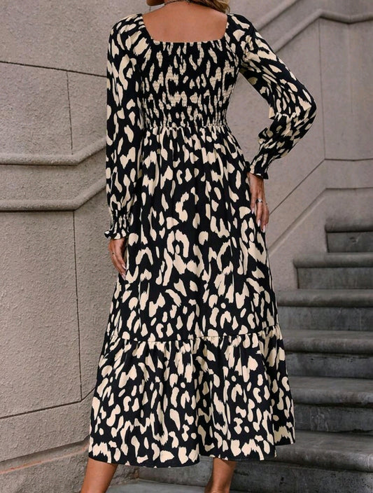 Off Shoulder Ruffle Leopard Print Dress