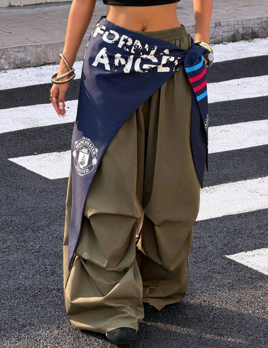 Retro American Style Scarf Tie Loose Fit Wide Leg Pants