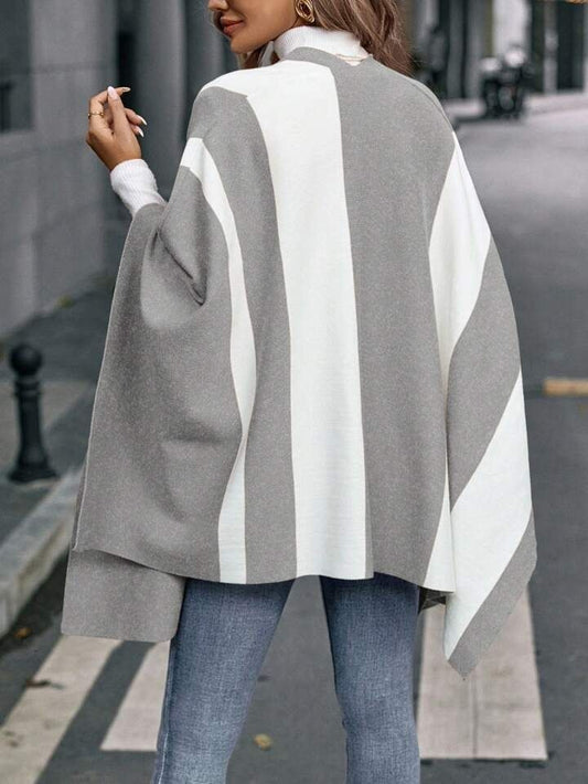 Grey Two Tone Cloak Sleeve Asymmetrical Hem Cardigan