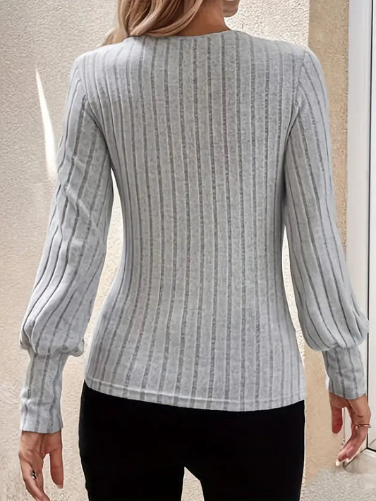 Grey Lace Patchwork Lantern Sleeve Long Sleeve Top