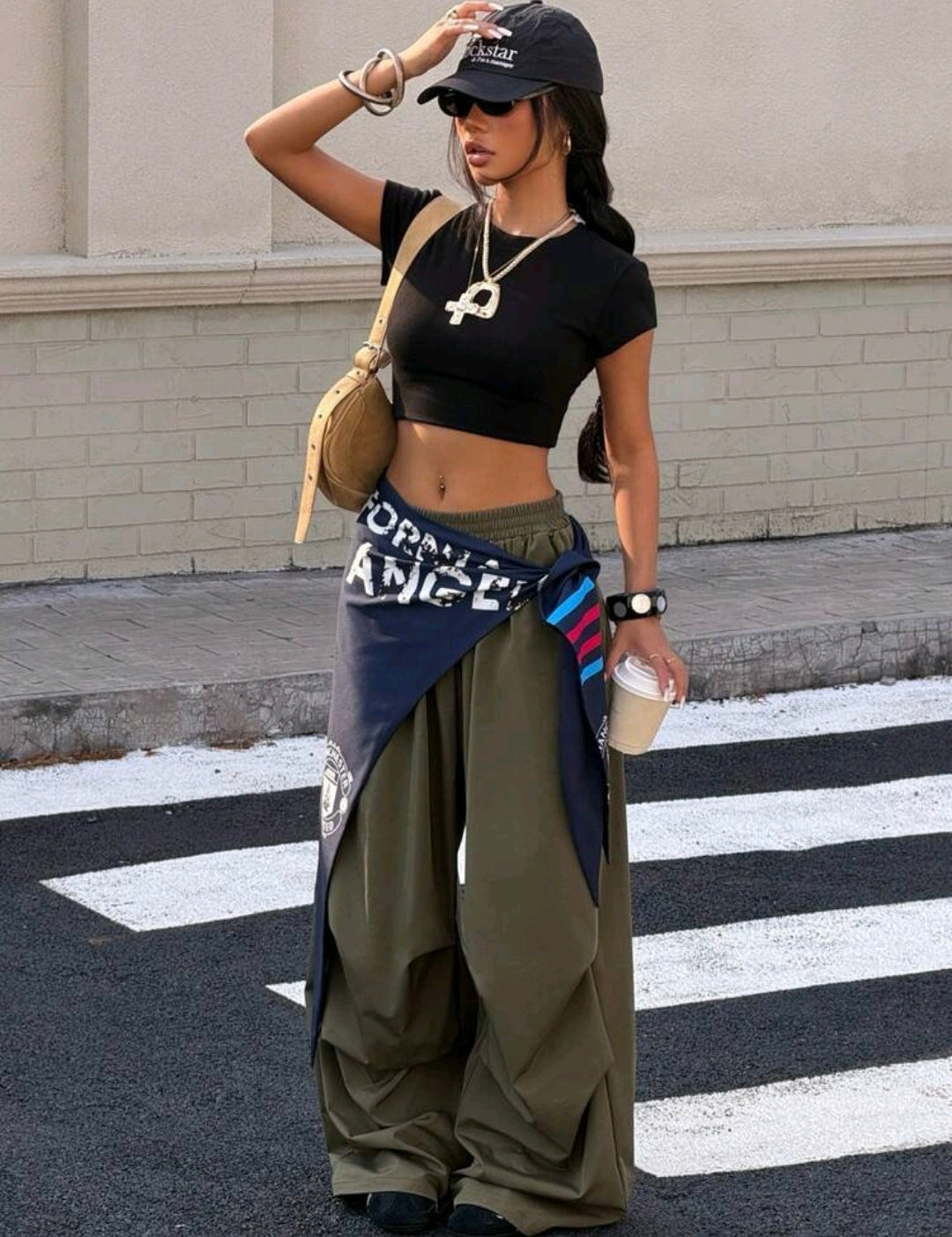 Retro American Style Scarf Tie Loose Fit Wide Leg Pants