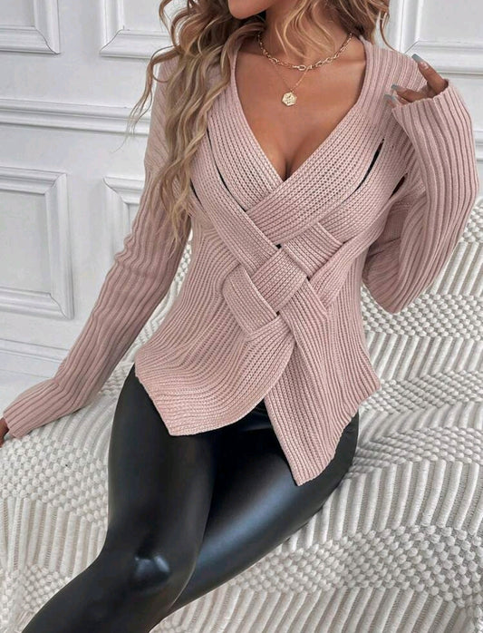 Dusty Pink Criss Cross Wrap Front Sweater